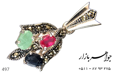مدال یاقوت مدال یاقوت سرخ و کبود و زمرد طرح برگ - عکس 1