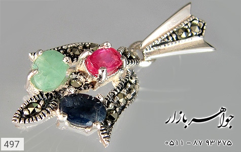 مدال یاقوت مدال یاقوت سرخ و کبود و زمرد طرح برگ - عکس 3
