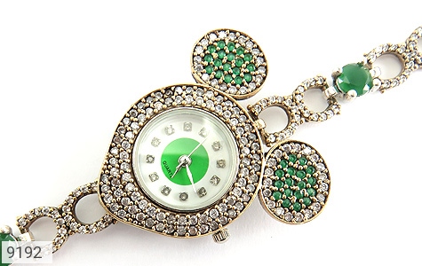 عکس تصویر ساعت نقره و جید سبز درخشان طرح فانتزی زنانه - کد 9192 - 3