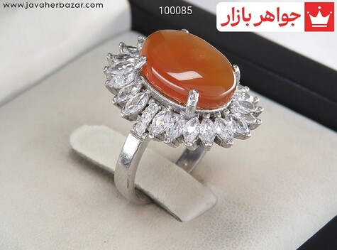 انگشتر نقره عقیق یمنی نارنجی طرح خورشید زنانه