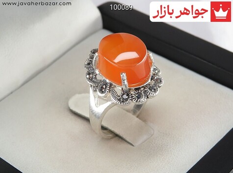 انگشتر نقره عقیق یمنی نارنجی طرح مهوش زنانه