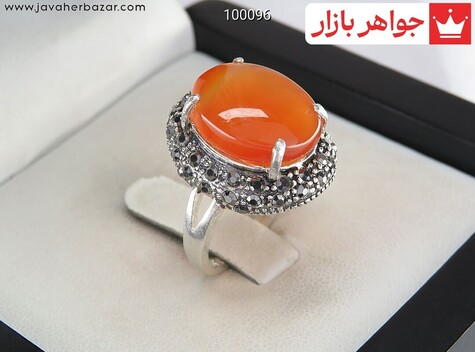 انگشتر نقره عقیق یمنی نارنجی طرح شمیم زنانه