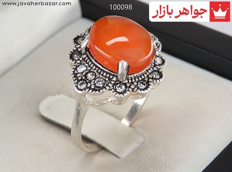 انگشتر نقره عقیق یمنی نارنجی طرح شکوفه زنانه