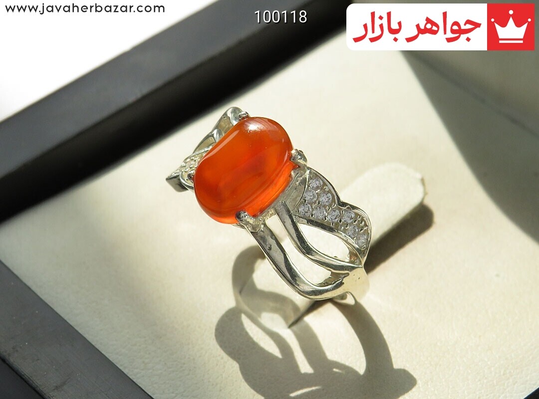انگشتر نقره عقیق یمنی نارنجی خوشرنگ زنانه