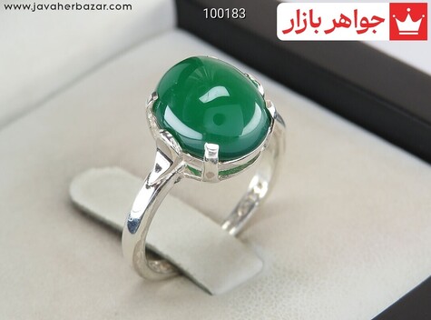 انگشتر نقره عقیق سبز طرح شکوفه زنانه - 100183