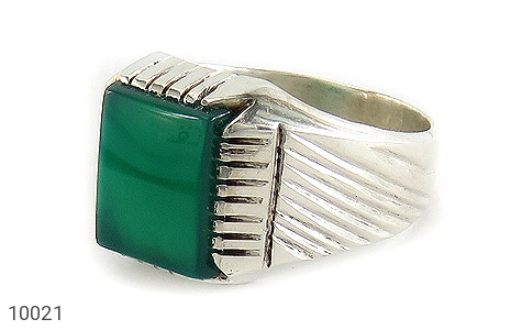انگشتر نقره عقیق سبز چهارگوش مردانه - 10021