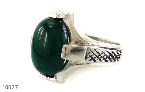 انگشتر نقره عقیق سبز خوش رنگ هنردست مردانه دست ساز - 10027