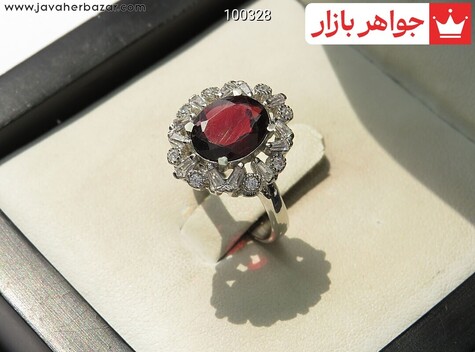 انگشتر نقره گارنت طرح نسترن زنانه - 100328