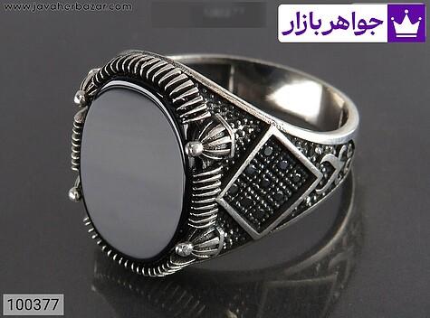 انگشتر نقره عقیق سیاه مردانه میکروستینگ - 100377