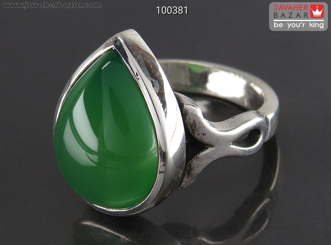 انگشتر نقره عقیق سبز اشکی مردانه