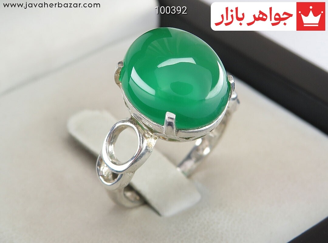 انگشتر نقره عقیق سبز طرح یگانه زنانه