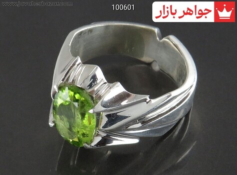 انگشتر نقره زبرجد خوشرنگ مردانه دست ساز - 100601