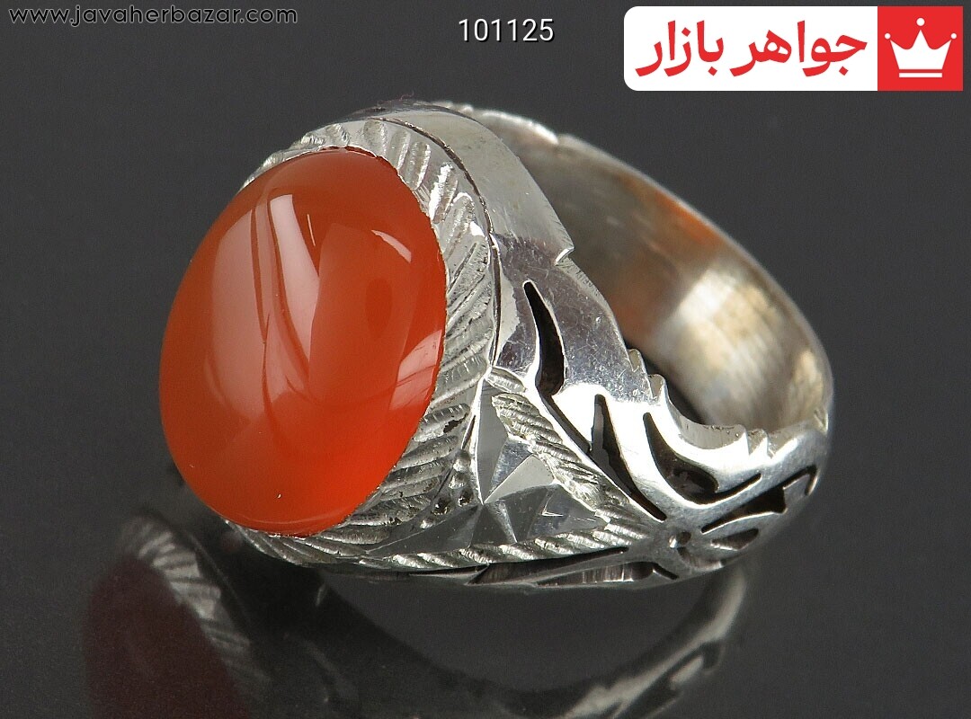 انگشتر نقره عقیق یمنی نارنجی بی نظیر مردانه دست ساز