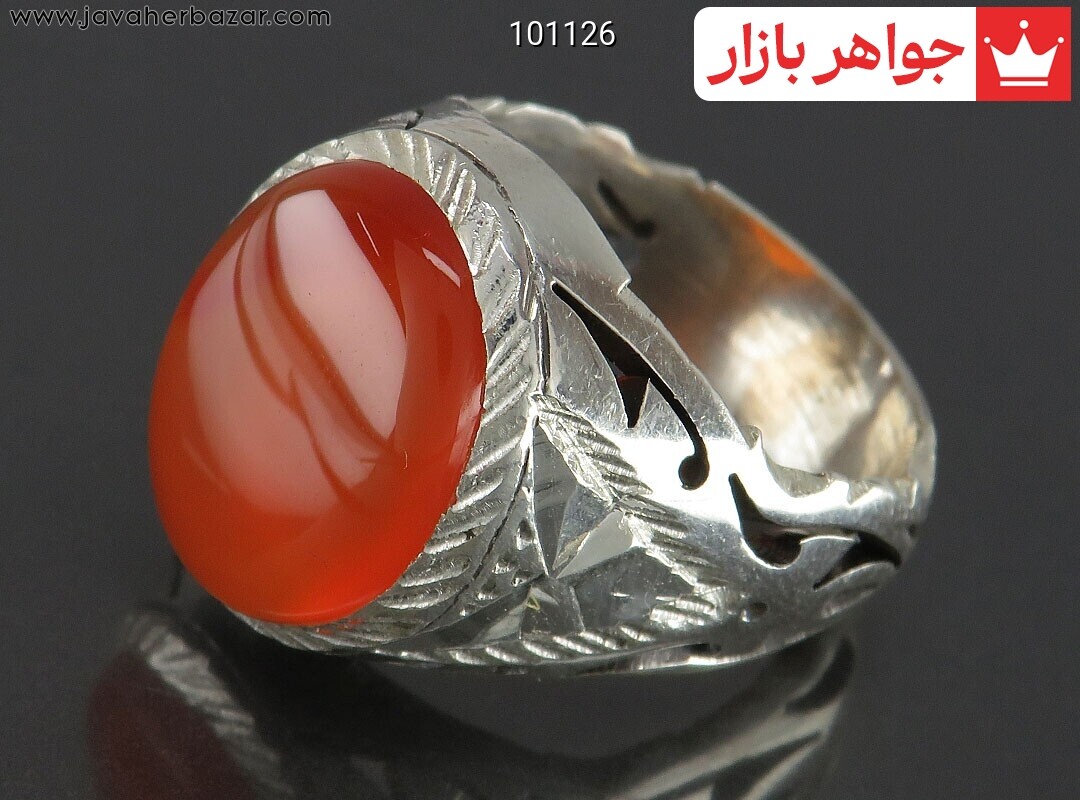 انگشتر نقره عقیق یمنی نارنجی کم نظیر مردانه دست ساز