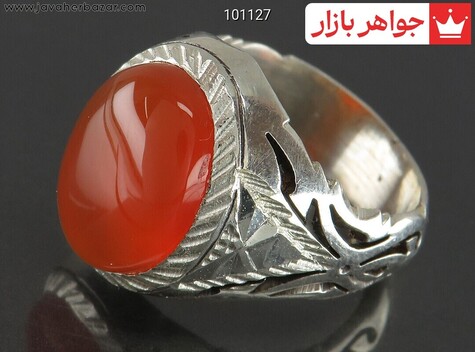 انگشتر نقره عقیق یمنی نارنجی لوکس مردانه دست ساز