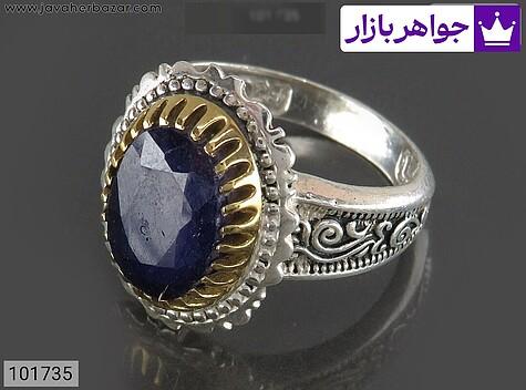 انگشتر یاقوت آفریقایی مردانه انگشتر نقره یاقوت آفریقایی کبود مردانه تاج برنجی - 101735