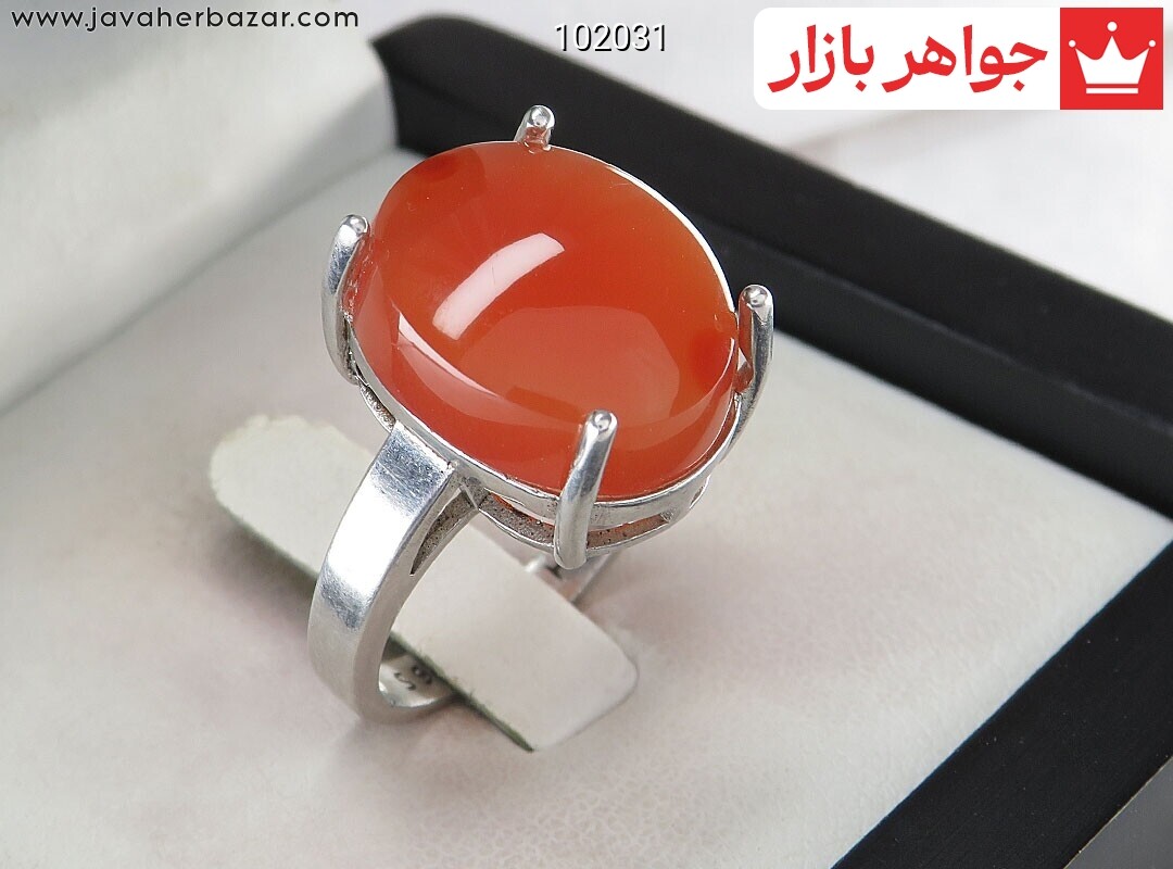 انگشتر نقره عقیق یمنی نارنجی چهارچنگ زنانه