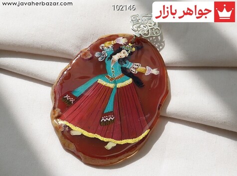 مدال نقره عقیق نقاشی شده سنتی دست ساز