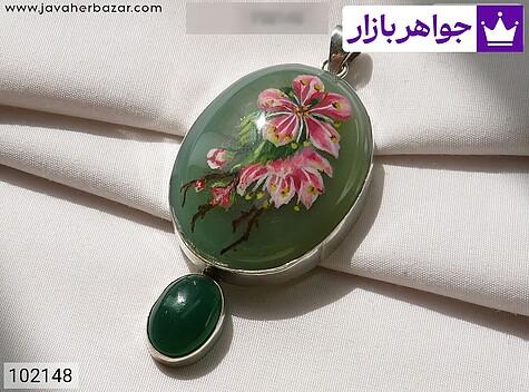 مدال نقره عقیق سبز نقاشی شده چشم نواز زنانه دست ساز - 102148