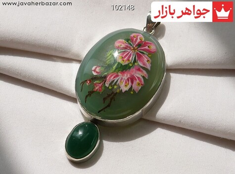 مدال نقره عقیق سبز نقاشی شده چشم نواز دست ساز