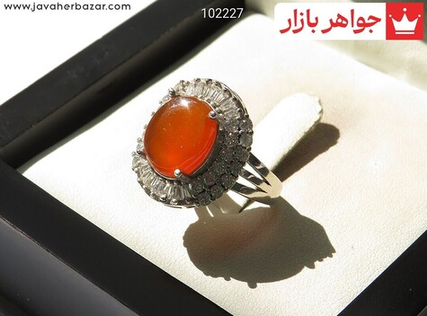 انگشتر نقره عقیق یمنی نارنجی طرح سروناز زنانه