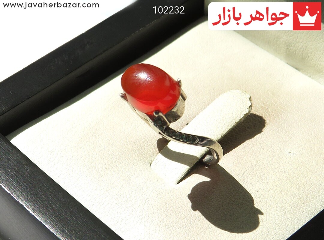 انگشتر نقره عقیق یمنی قرمز طرح سارا زنانه