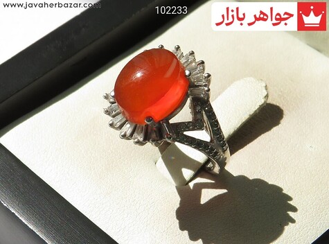 انگشتر نقره عقیق یمنی قرمز طرح نسترن زنانه