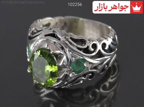 انگشتر نقره زبرجد و زمرد خوش رنگ مردانه - 102256