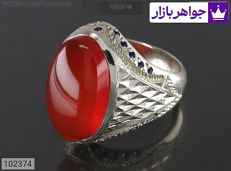 انگشتر عقیق یمنی قرمز مردانه انگشتر نقره عقیق یمنی قرمز مخراج یاقوت مردانه - 102374