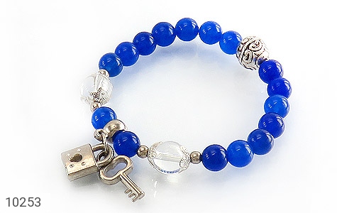 دستبند جید آبی طرح قفل کلید زنانه - 10253