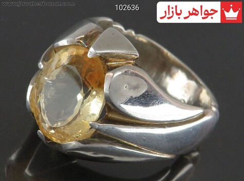 انگشتر نقره سیترین الماس تراش مردانه