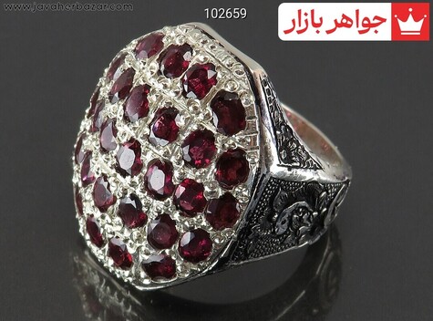انگشتر نقره گارنت باشکوه مردانه دست ساز - 102659