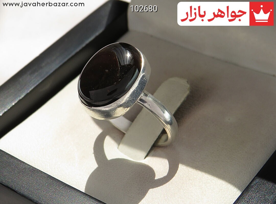 انگشتر نقره عقیق یمنی سیاه ساده به همراه حرز امام جواد