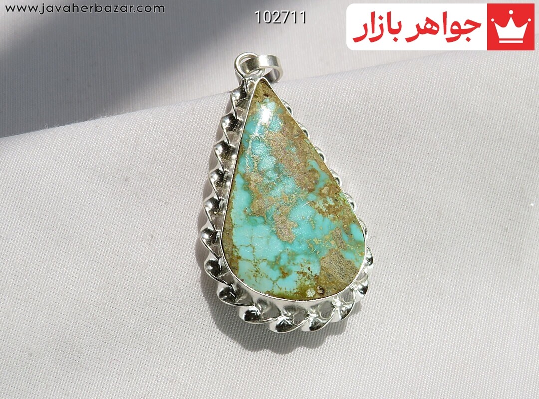 گردنبند نقره فیروزه نیشابوری طرح اشک