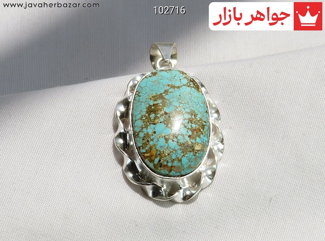 گردنبند نقره فیروزه نیشابوری خوش نقش