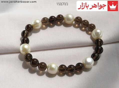دستبند سنگی مروارید و کوارتز شیک زنانه