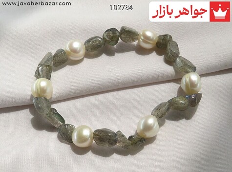 دستبند سنگی لابرادوریت و مروارید جذاب زنانه - 102784