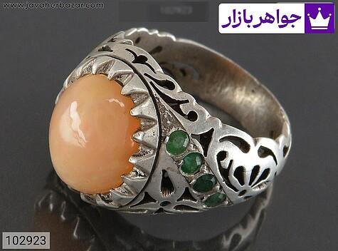 انگشتر نقره اپال اتیوپی مخراج زمرد لوکس مردانه دست ساز - 102923