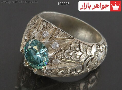 انگشتر نقره موزانایت بی نظیر مردانه دست ساز - 102925