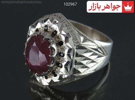 انگشتر نقره یاقوت صورتی مخراج یاقوت مردانه - 102967