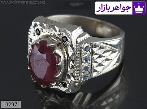 انگشتر نقره یاقوت صورتی مخراج یاقوت مردانه - 102971