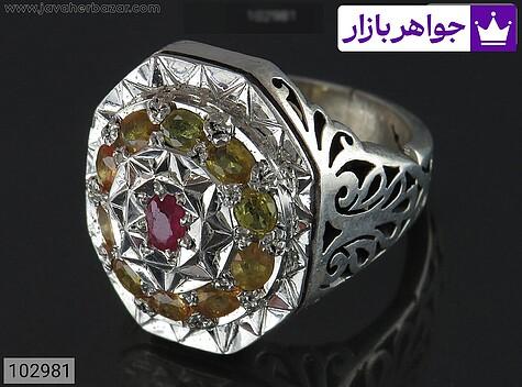 انگشتر نقره یاقوت و سیترین اشرافی مردانه - 102981