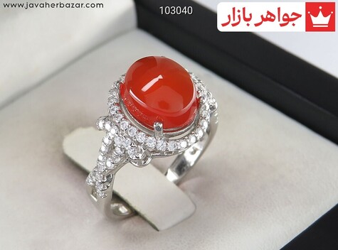 انگشتر نقره عقیق یمنی قرمز طرح گلاره زنانه