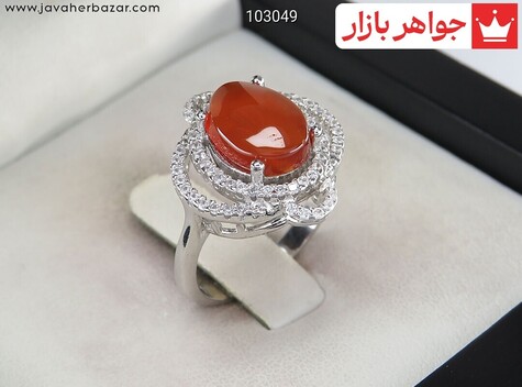 انگشتر نقره عقیق یمنی قرمز طرح کاملیا زنانه