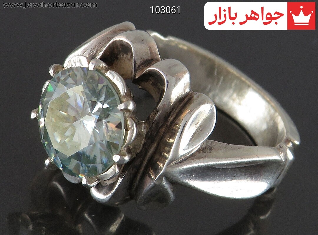 انگشتر نقره موزانایت الماس تراش مردانه دست ساز