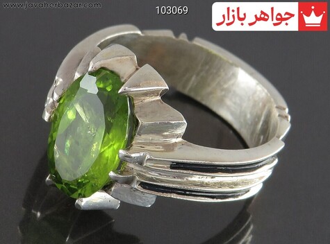 انگشتر نقره زبرجد الماس تراش مردانه دست ساز
