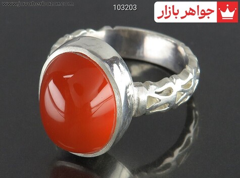 انگشتر نقره عقیق یمنی نارنجی دامله مردانه دست ساز به همراه حرز امام جواد
