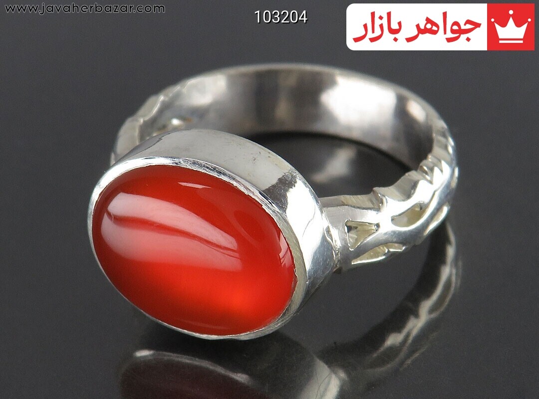 انگشتر نقره عقیق یمنی نارنجی شیک مردانه دست ساز به همراه حرز امام جواد