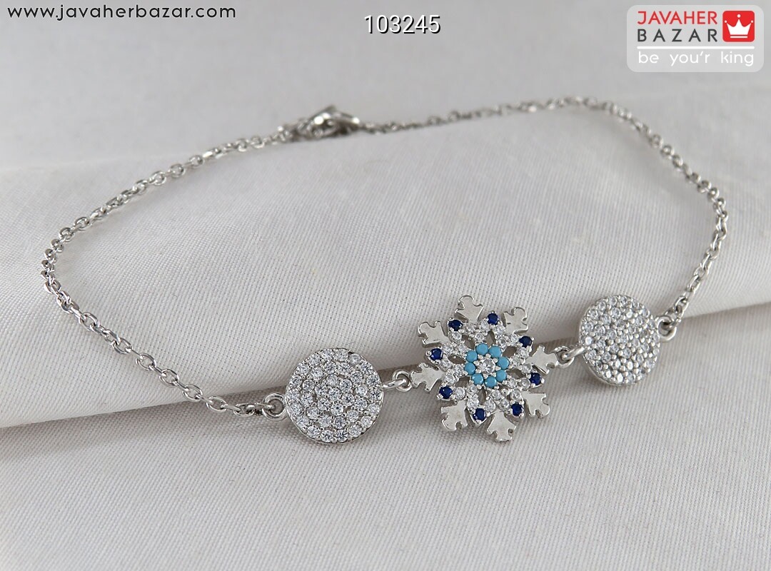 دستبند نقره طرح برف دانه زنانه