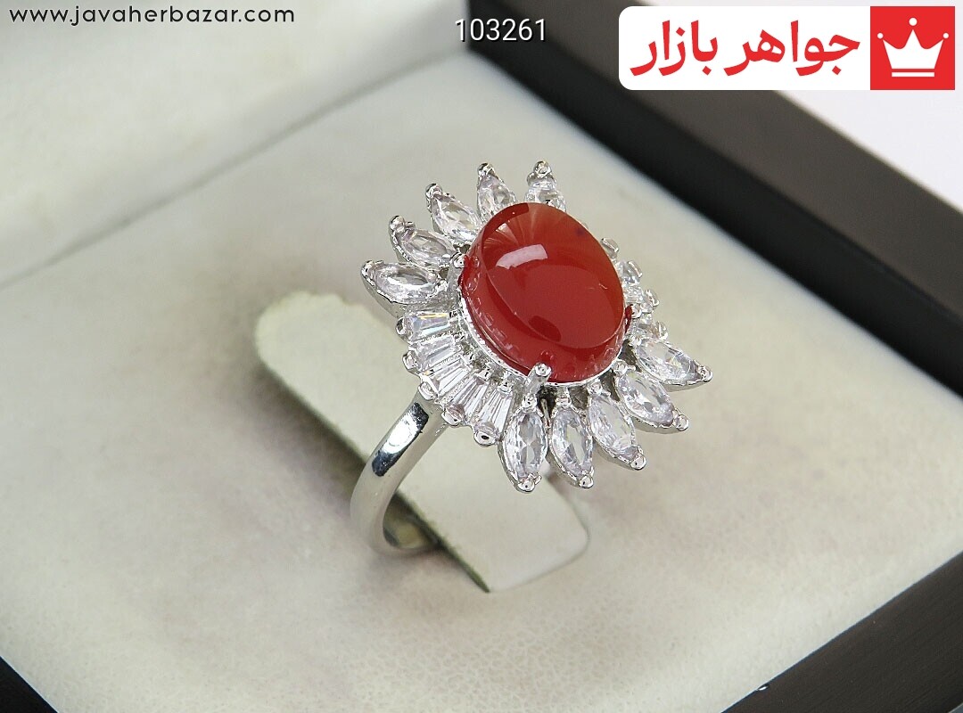 انگشتر نقره عقیق یمنی قرمز طرح فرشته زنانه